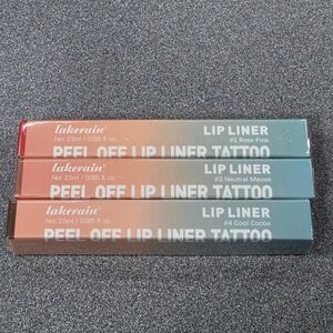 Lakerain Peel Off Lip Liner Tattoo Set 3pc Multi NEW Rose Mauve Cocoa 2.5ml
